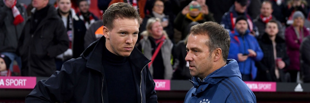 Zwei Steine im Trainer-Domino-Spiel: Leipzigs Julian Nagelsmann (l.) gilt als Nachfolger von Bayern-Coach Hansi Flick, falls dieser auf Bundestrainer Joachim Löw folgt.