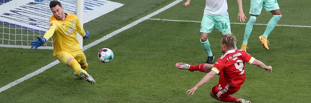 Der Türöffner: Joel Pohjanpalo staubt zum 1:0 für die Eisernern ab. <br>