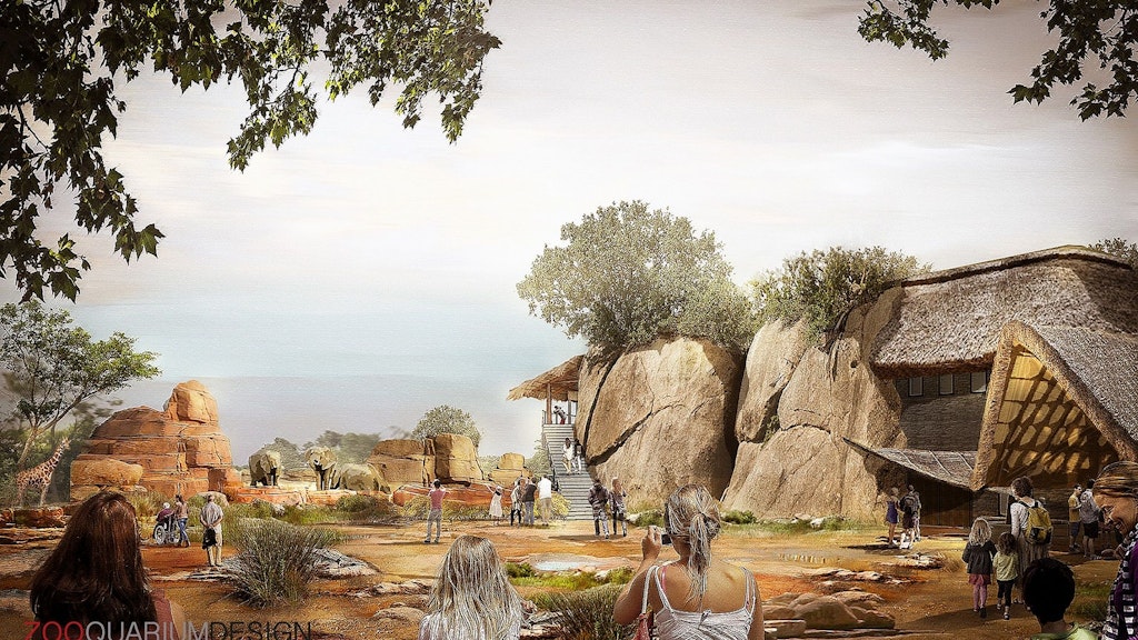 So soll die künftige Savannenlandschaft mit dem umgebauten Dickhäuterhaus im Tierpark aussehen. 
