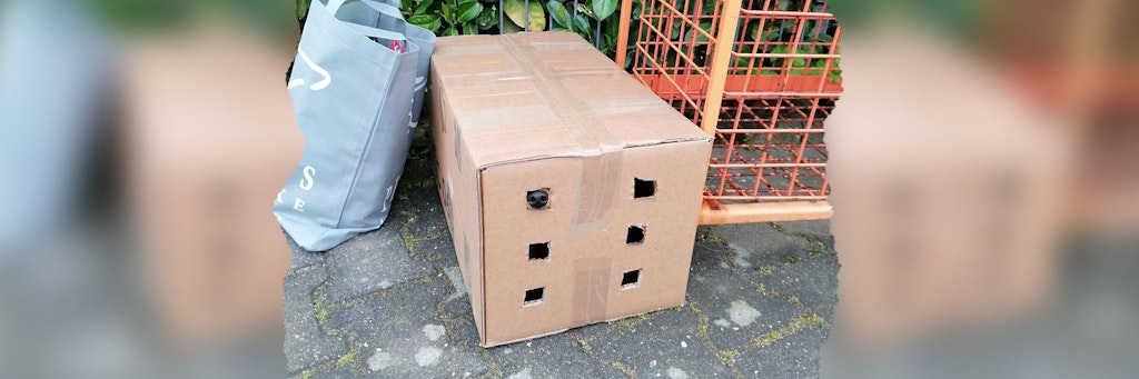 Auf den ersten Blick steht hier nur ein harmloser Karton, doch ein kleines Detail fällt erst beim genauen Hinsehen auf.