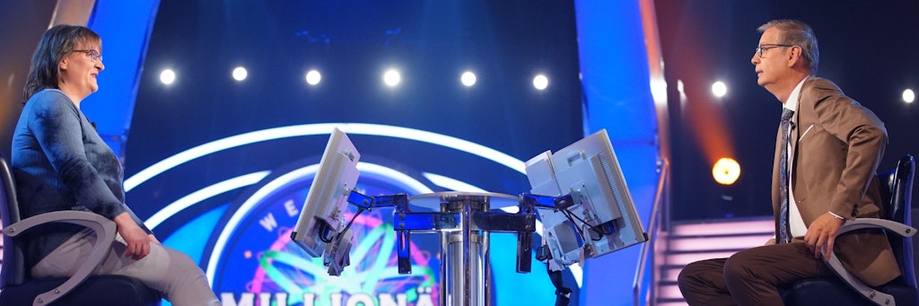 Nicole Jänich und Günther Jauch im Studio von „Wer wird Millionär“.