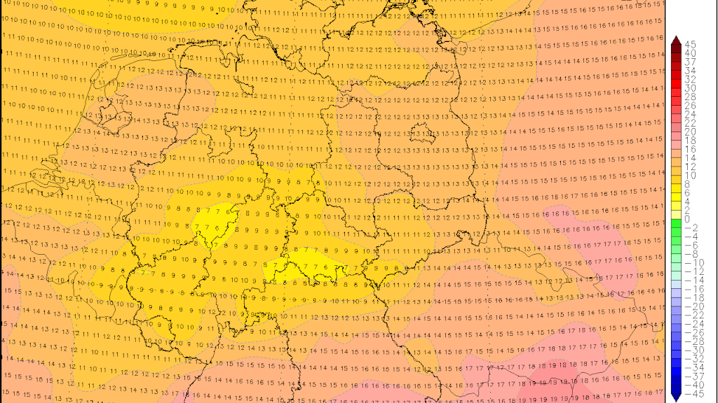 Höchstwerte am Pfingstmontag: In der Mitte werden kaum 10 Grad erreicht, meist sogar nur einstellige Höchstwerte!