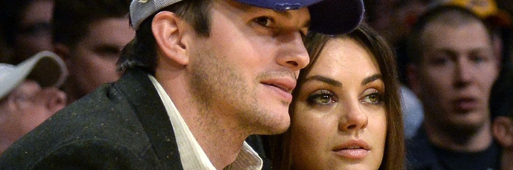 US-Schauspieler Ashton Kutcher und seine Frau, Schauspielerin Mila Kunis bei einem Basketballspiel der Los Angeles Lakers