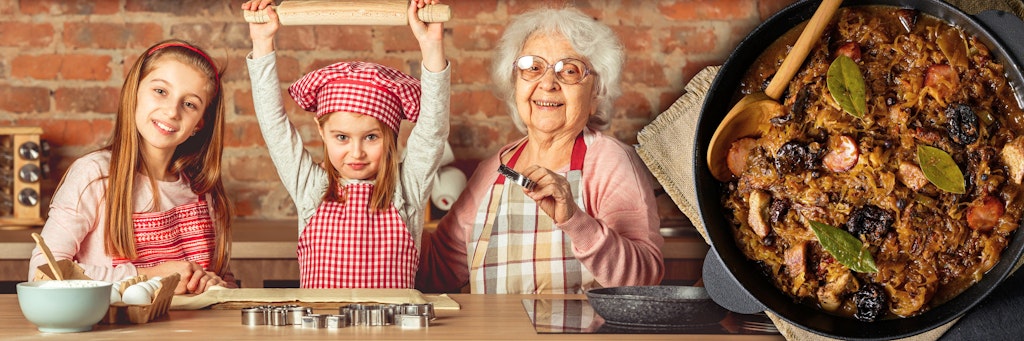 Kochrezepte werden oft von Generation zu Generation weitergegeben. Rechts: Bigos ist ein Eintopf mit Sauerkraut.