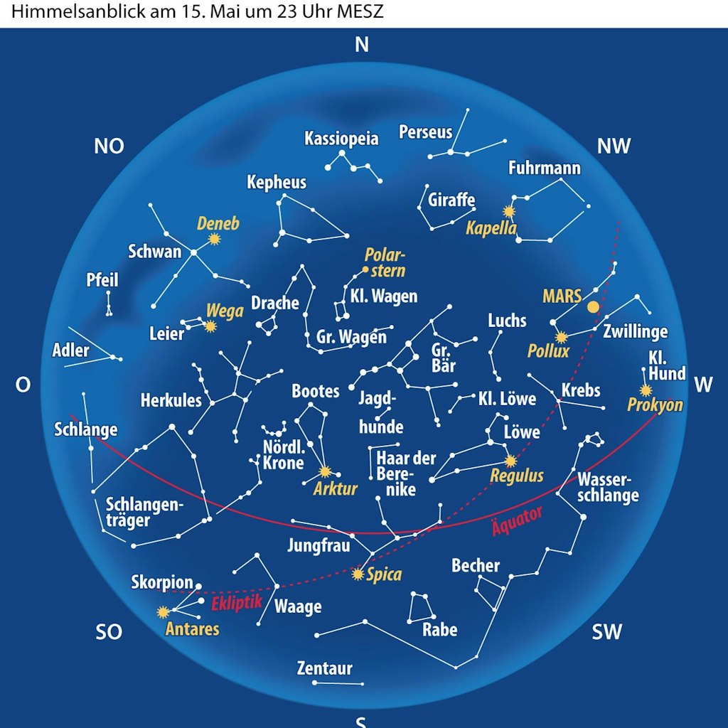 So sieht der Fixsternhimmel im Mai 2021 aus.