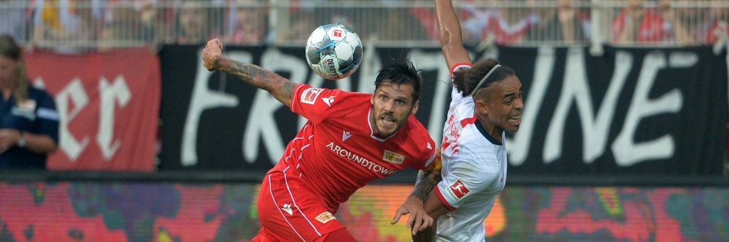Christopher Trimmel bei der Bundesligapremieren 2019 im Duell mit Yussuf Poulsen – beide standen sich schon beim ersten Aufeinandertreffen zwischen dem 1.FC Union und RB Leipzig gegenüber, 2014 siegten die Eisernen sogar. 