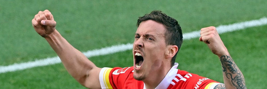 Max Kruse jubelt nach seinem Tor zum 2:1 gegen Leipzig. Union stürmt nach Europa! 