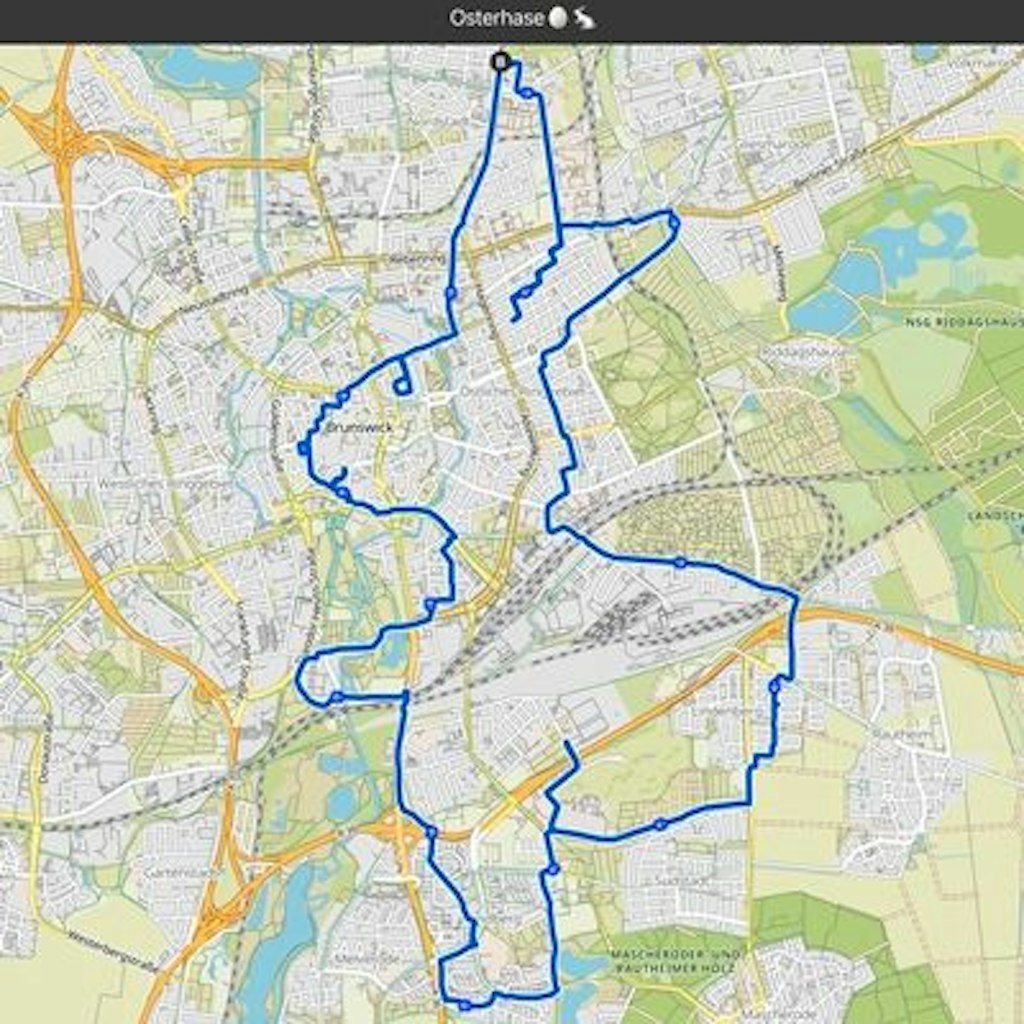 Der Osterhase brauchte nur 30 Kilometer. Aber: Die Tour geht über mehrere Fußwege und entgegengesetzt durch eine Einbahnstraße. Deshalb wird das Rad auch mal geschoben.