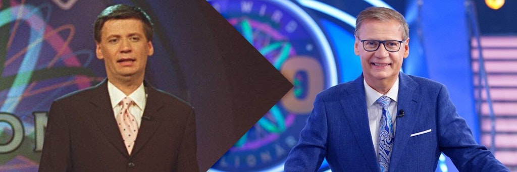 Gestern und heute: Günther Jauch moderiert Wer wird Millionär schon seit 1999. Die Fotos zeigen den Quizmaster im Jahr 2001 (links) und heute.