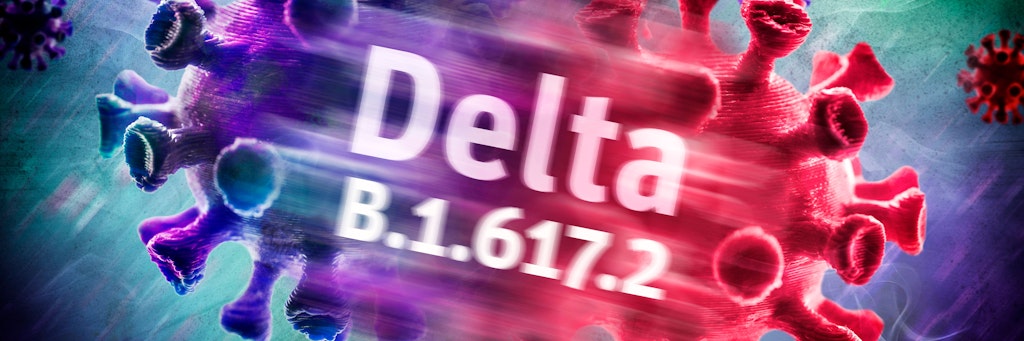 Die Delta-Variante B.1.617.2 in einer Photomontage