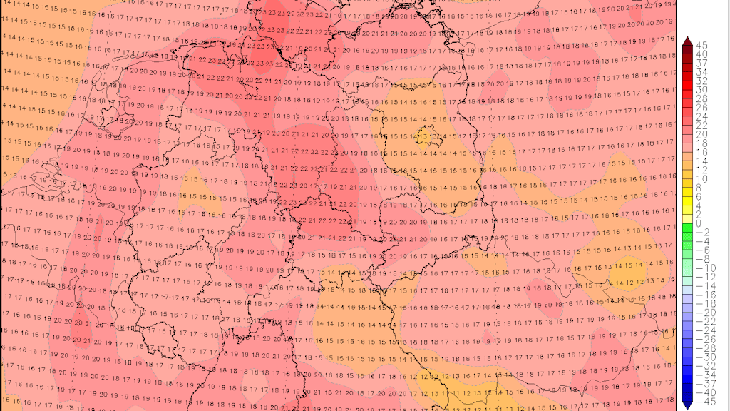 Ab einer Taupunkttemperatur von 16 Grad Celsius empfinden wir Luftmassen als schwül: Am Sonntag messen wir beispielsweise Taupunkte bis 23 Grad Celsius.