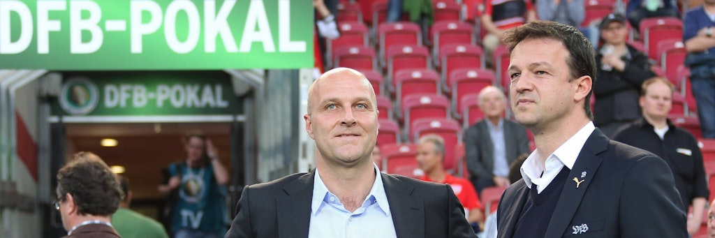 Sie sollen Hertha in eine erfolgreiche Zukunft führen: Fredi Bobic (r.) mit Kaderplaner Dirk Dufner.