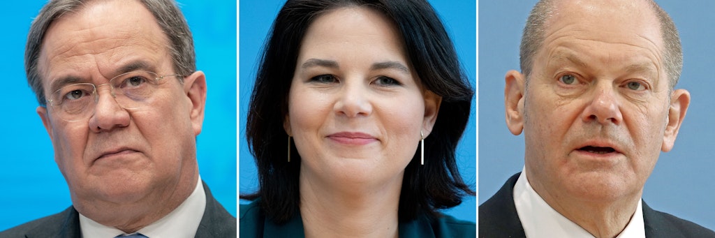 Annalena Baerbock, Kanzlerkandidatin von Bündnis 90/Die Grünen, und Olaf Scholz (SPD), SPD-Kanzlerkandidat, tereten gegen Armin Laschet (CDU) an. 