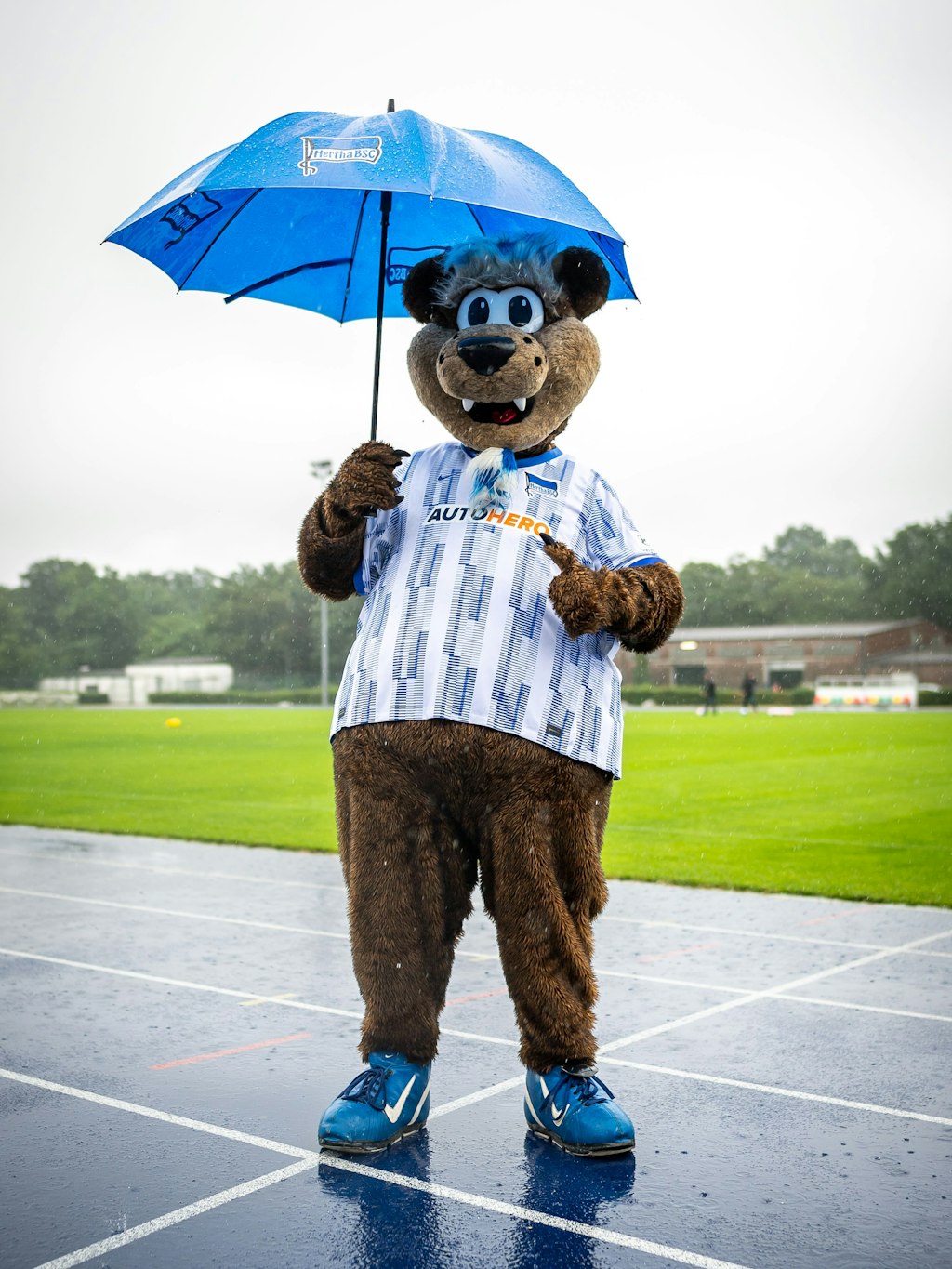 Maskottchen Herthinho von Hertha BSC im neuen neuen Trikot.