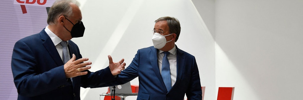 Reiner Haseloff (l.) mit CDU-Kanzlerkandidat Armin Laschet, dem er eine klare Abgrenzung von der AfD als Erfolgsrezept empfiehlt. 