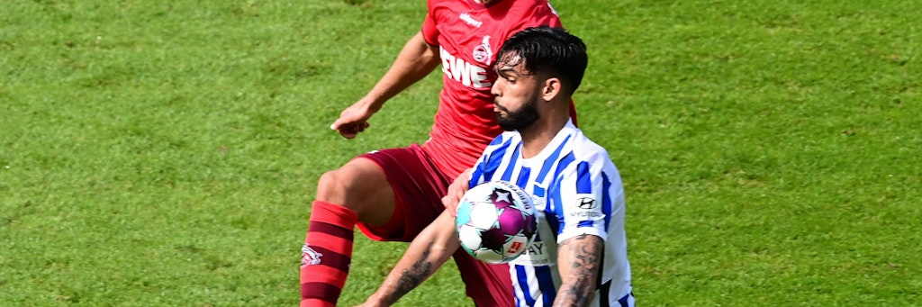 Omar Alderete (r.) im Zweikampf mit Kölns Sebastian Andersson. WAr das 0:0 gegen Köln schon sein letztes Spiel für Hertha?
