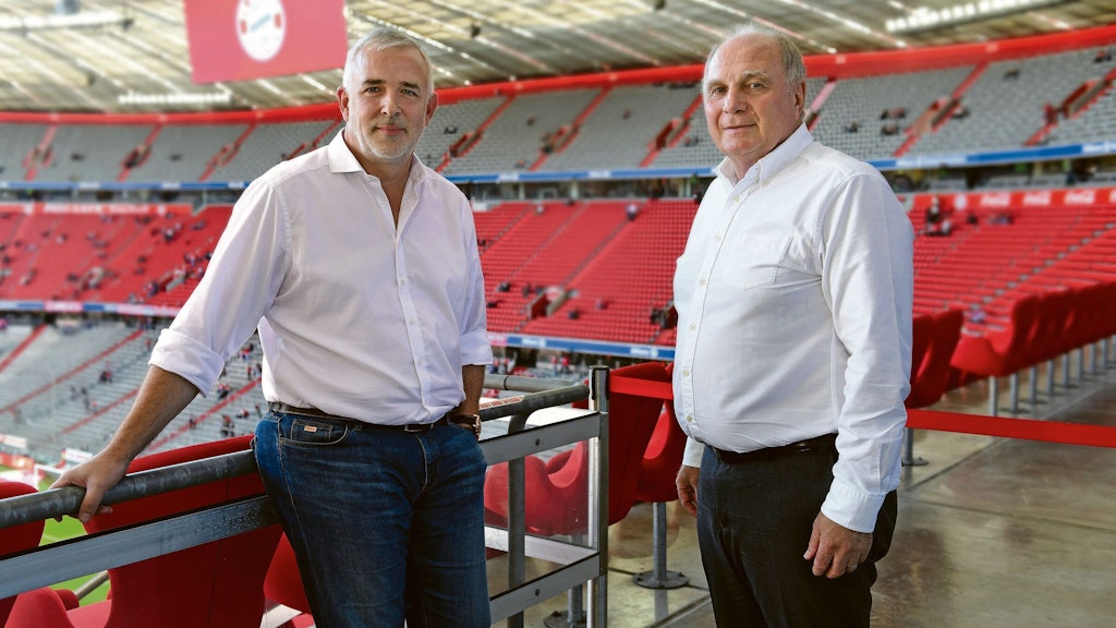 Für den KURIER empfing Uli Hoeneß Union-Präsident Dirk Zingler 2019 in der Allianz-Arena. 