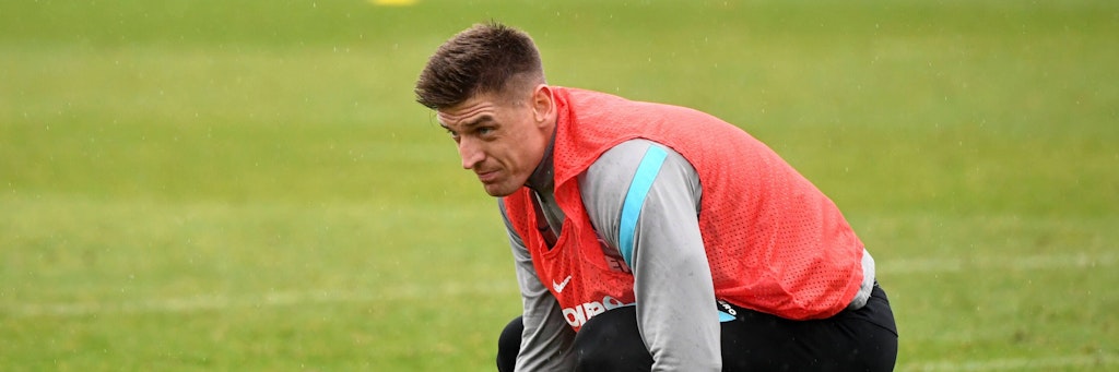 Kris Piatek trainierte am Dienstag noch mit den Hertha-Kollegen. Ein Abschied des Stürmers steht dennoch im Raum.