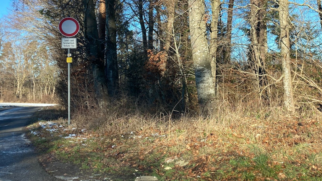 Teile eines zerstörten Pissoirs liegen später an dem Parkplatz herum. 