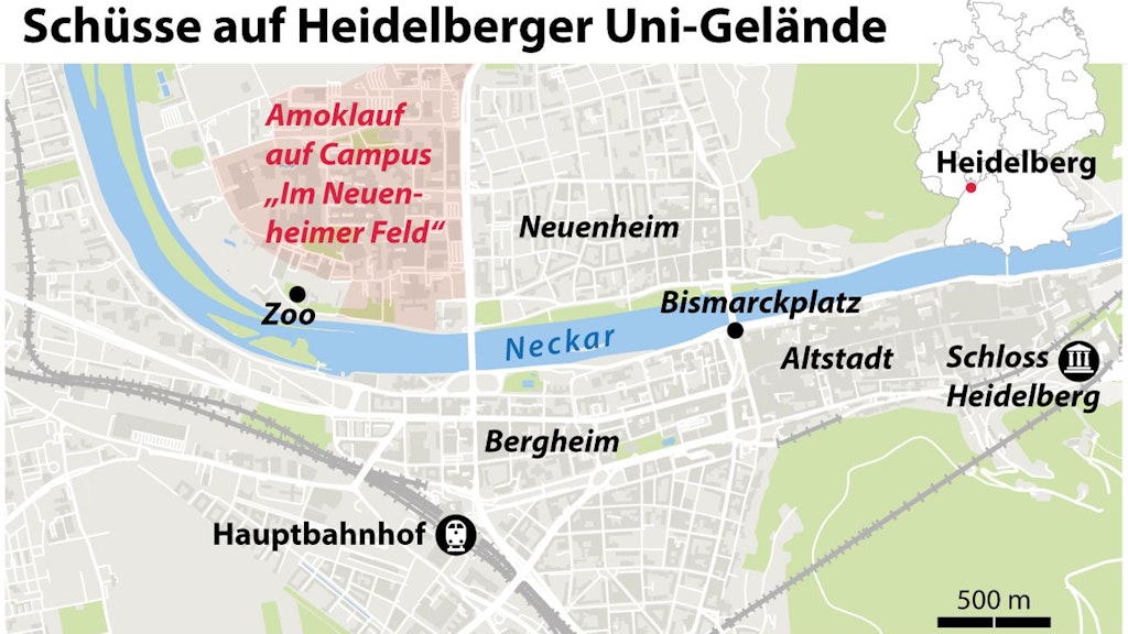 Die Tat spielte sich auf der Neckarseite gegenüber der Altstadt Heidelbergs ab.