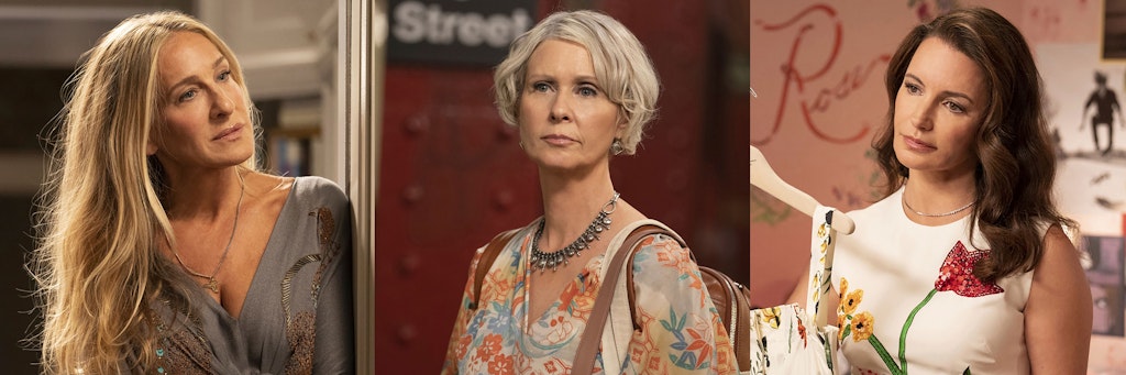 Die Ur-Besetzung von „Sex and the City“: Sarah Jessica Parker, Cynthia Nixon and Kristin Davis (v. l.) in einer Szene von „And Just Like That …“.