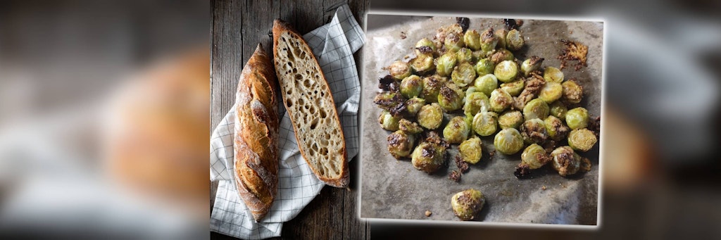 Ein Baguette mit Rosenkohl aus dem Ofen ist der perfekte Snack, um Rosenkohl-Reste zu verwenden.