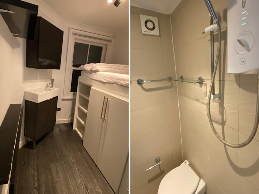 Die Dusche ist direkt neben der Toilette - ohne Zwischenwand.