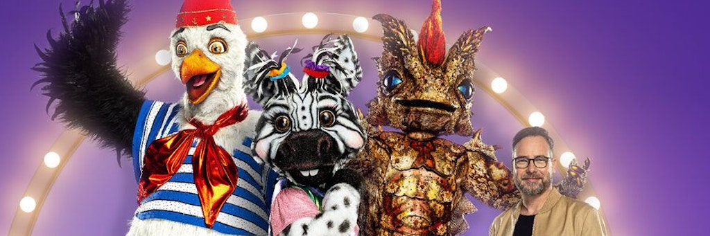 Die ersten Masken der sechsten Staffel von „The Masked Singer“: Möwe, Zebra und Dornteufel. Rechts Moderator Matthias Opdenhövel.