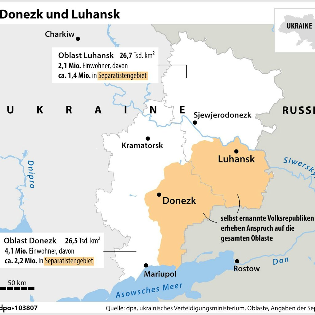 Die selbst ernannten Volksrepubliken Donezk und Luhansk werden nur zum Teil von prorussischen Separatisten kontrolliert.