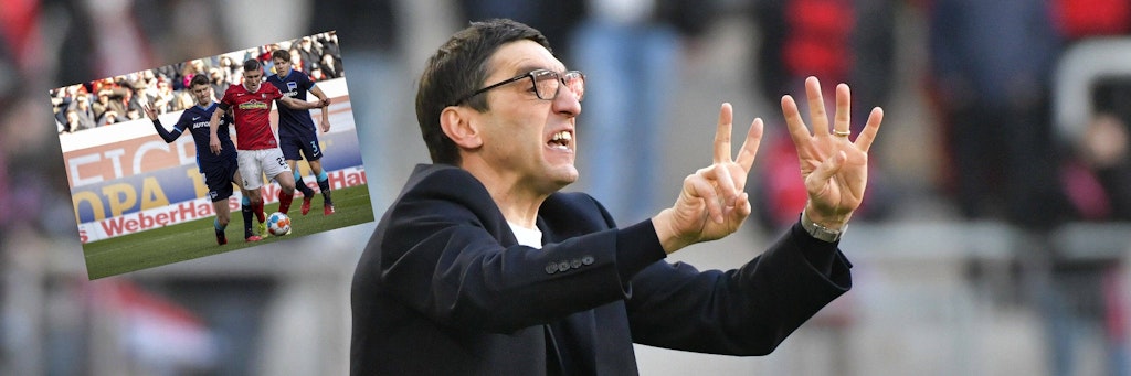 Nein, sechs Gegentore waren es diesmal nicht. Trotzdem muss Hertha-Trainer Tayfun Korkut in Freiburg die nächste Pleite hinnehmen. Auch, wegen eines Witz-Elfers (l.).