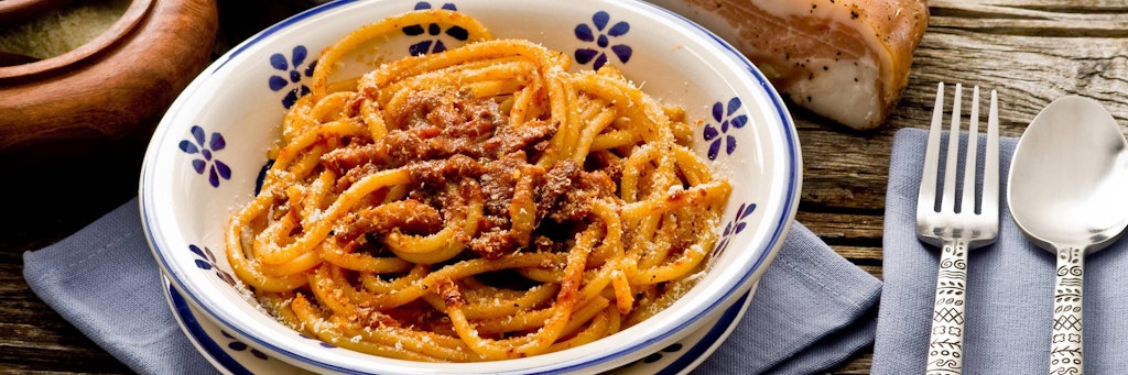 Spaghetti all'Amatriciana is a traditional Italian dish.