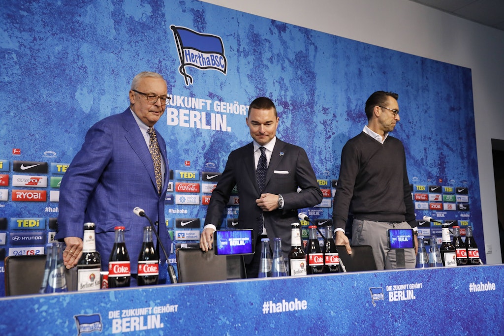 Wollten von Anfang an alle in eine andere Richtung: Hertha-Präsident Werner Gegenbauer, Investor Lars Windhorst und Ex-Manager Michael Preetz.