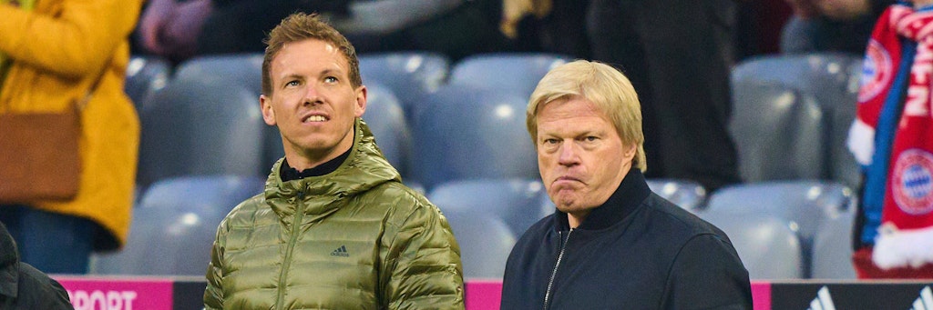 Bayern-Boss Oliver Kahn (r.) ist entsetzt über die vielen Morddrohungen gegen Bayern-Trainer Julian Nagelsmann.