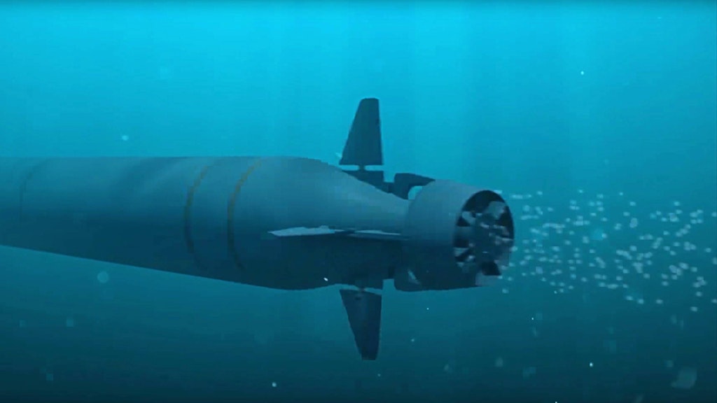 Dieses russische Foto von 2018 soll die nuklear angetriebene Unterwasserdrohne „Poseidon“ auf einer Testfahrt zeigen: Das unbemannte Fahrzeug soll Tausende Kilometer autonom zurücklegen können.