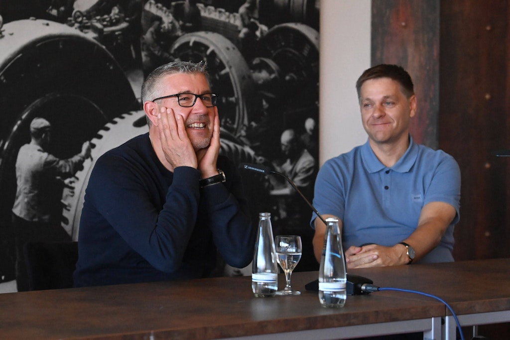 Urs Fischer, Trainer des 1. FC Union, und Manager Oliver Ruhnert planen die Zukunft der Köpenicker.