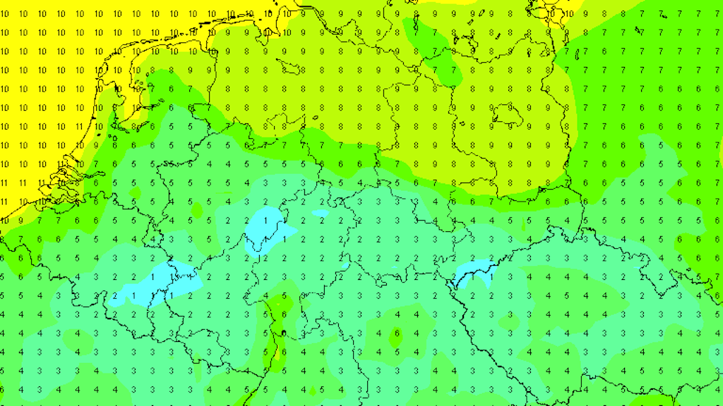 Frühwerte am Sonntagmorgen: In 2 Meter Messhöhe liegen die Werte teilweise nur um 1 bis 5 Grad. Direkt am Erdboden ist sogar Bodenfrost noch mal ein Thema!