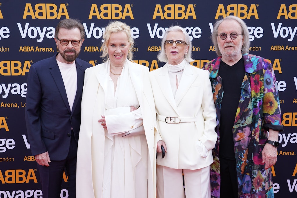 Björn Ulvaeus (l-r), Agnetha Fältskog, Anni-Frid Lyngstad und Benny Andersson - die Mitglieder der schwedischen Popgruppe Abba: Alle vier kamen zur Premiere der Abba-Show «Voyage» in der ABBA-Arena im Queen Elizabeth Olympic Park in London.