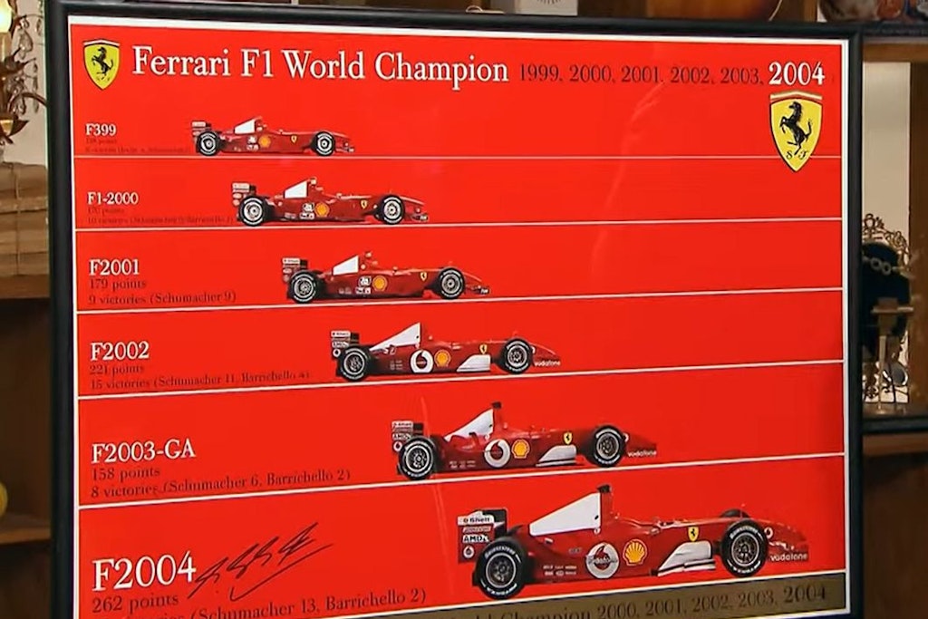 Ferrari-Poster, signiert von Formel-1-Legende Michael Schumacher.