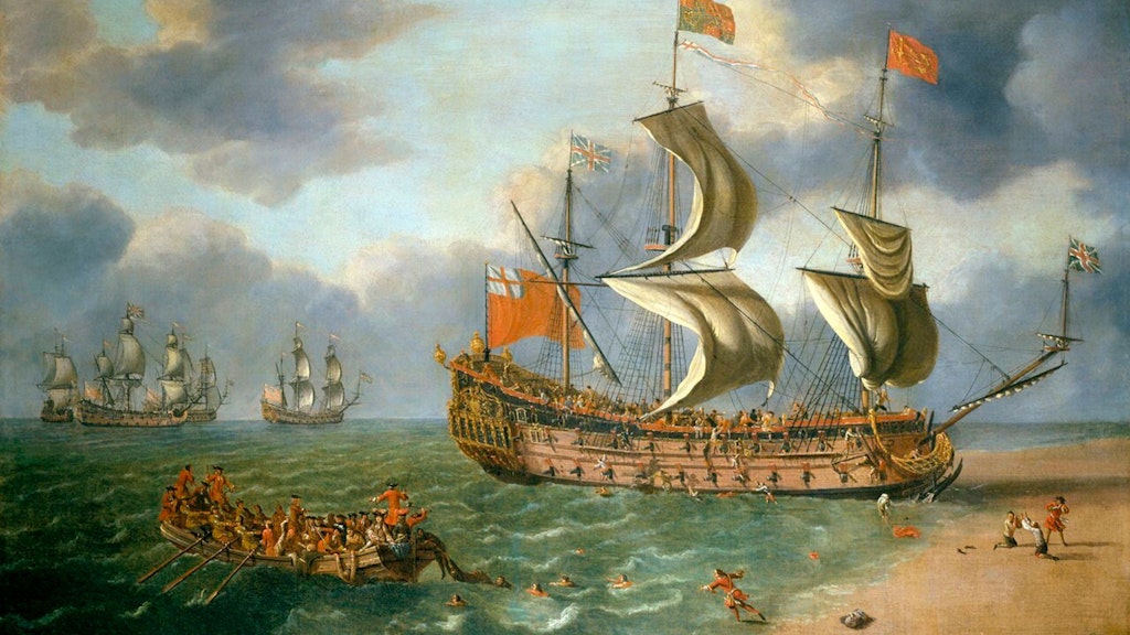 Havarie der „Gloucester“ 1682 in einer zeitgenössischen Darstellung.