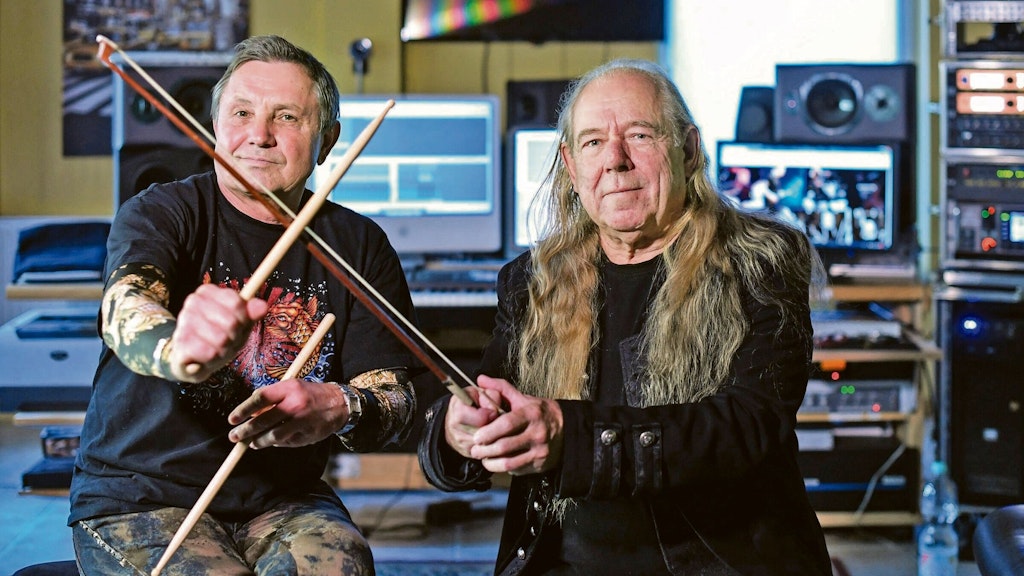 Klaus Scharfschwerdt und Hans „die Geige“ Wintoch: Gemeinsam gründeten sie Scharfschwerdts Neuland, die neue Band des Ex-Puhdys-Drummers.