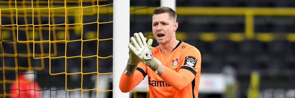 Leverkusens Torwart Lennart Grill (23) steht vor einem Wechsel zum 1. FC Union.