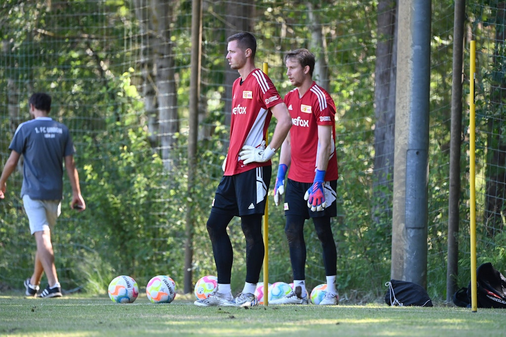 Leverkusen-Leihgabe Lennart Grill will sich mit Fredrik Rönnow (l.) um den Status der Nummer eins beim 1. FC Union duellieren.