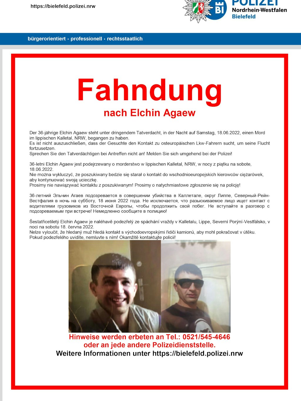 Mit diesem Plakat fahndet die Polizei nach dem mutmaßlichen Axtmörder von Kalletal.