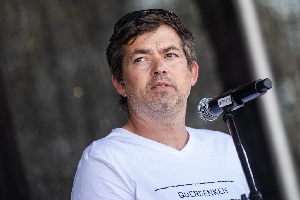 Michael Ballweg, Initiator der Initiative „Querdenken“, bei einer Coronaleugner-Veranstaltung.
