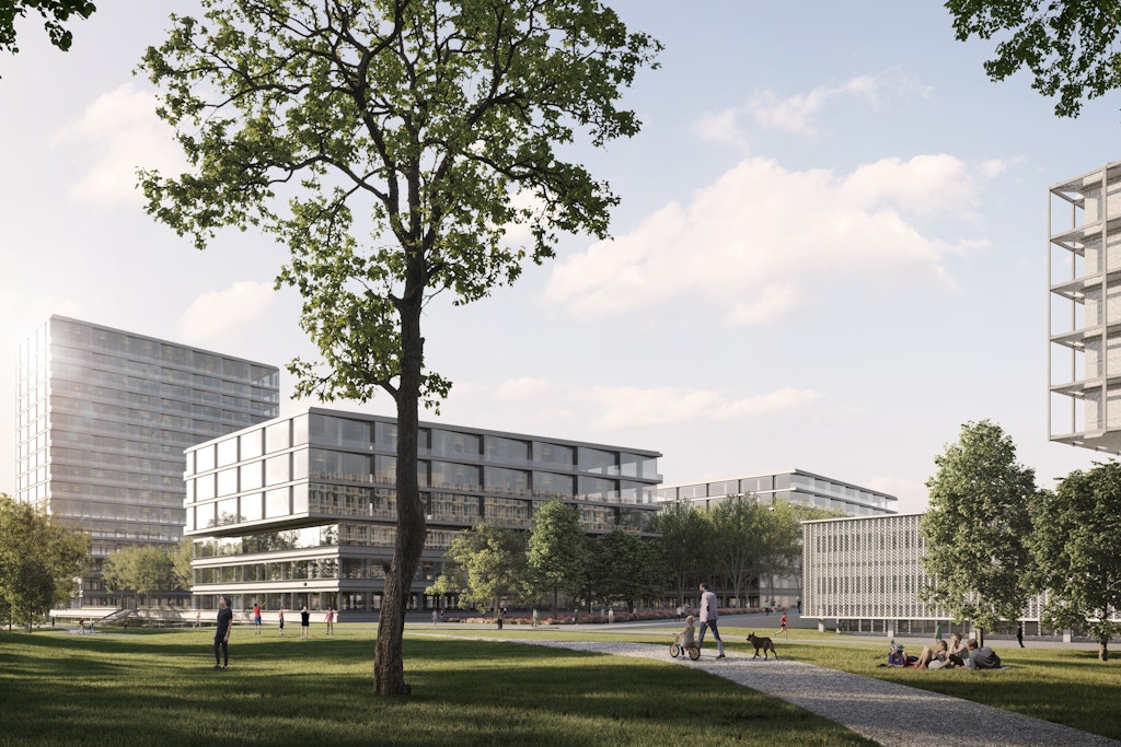 So könnte es in etlichen Jahren am Klinikum Benjamin Franklin aussehen: Links das neue Hochhaus, davor sind zwei der drei angedachten kleineren Gebäude zu sehen, rechts ragt das 1968 eröffnete Haupthaus ins Bild.