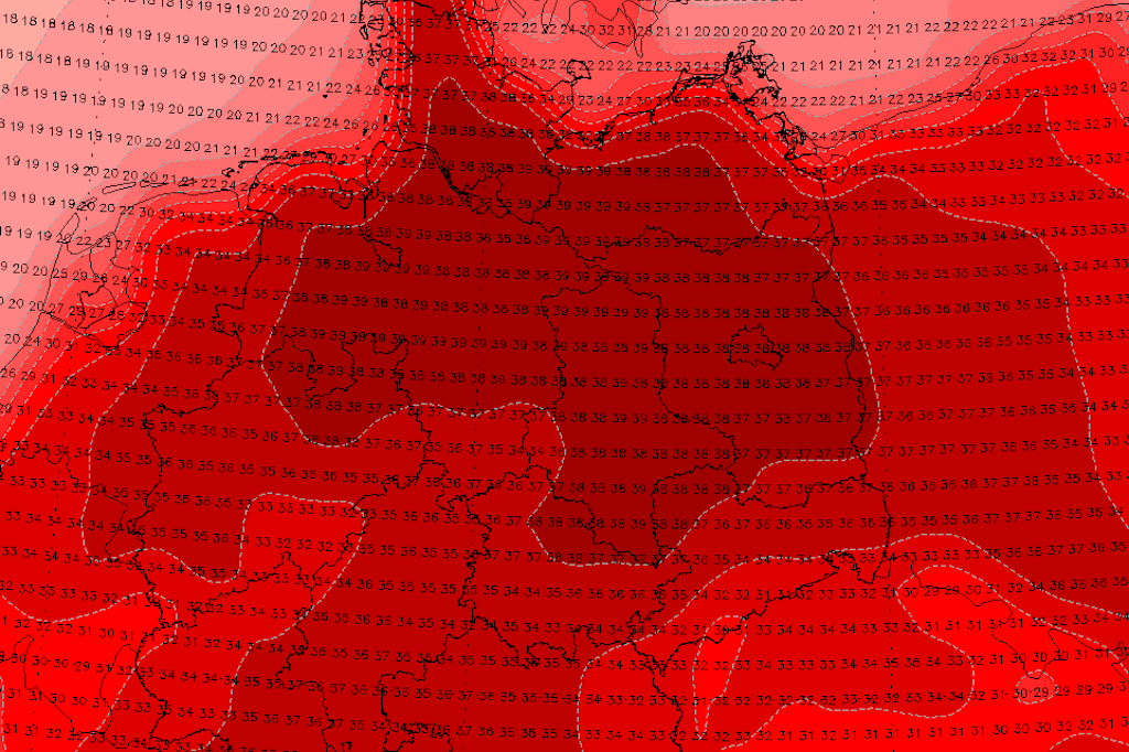 Die Höchstwerte am Dienstag erreichen bereits stellenweise annähernd 40 Grad.