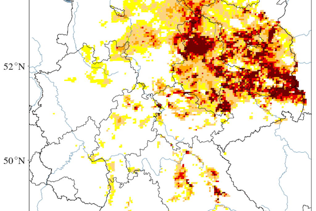 Diese animierte Grafik zeigt, wie sich die Dürre innerhalb der letzten 14 Tage im gesamten Boden verschärft hat.