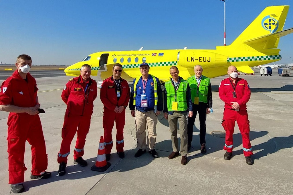 Das zweistrahlige norwegische Ambulanzflugzeug vom Typ Cessna 680A, mit dem auch ukrainische Patienten transportiert werden.