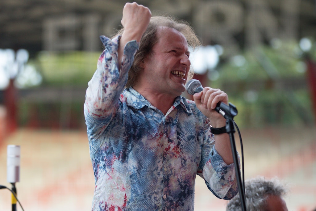 Iron Henning bei der Präsentation seines neuen Union-Songs im Stadion An der Alten Försterei zum Monatsanfang.