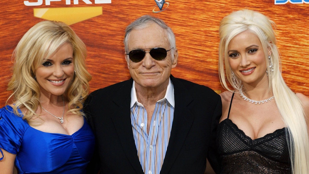 Bridget Marquardt, Hugh Hefner und Holly Madison (rechts) bei einem Auftritt 2008.